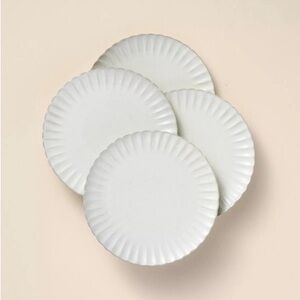 New Hearth & Hand four piece stoneware scalloped salad plate set cream